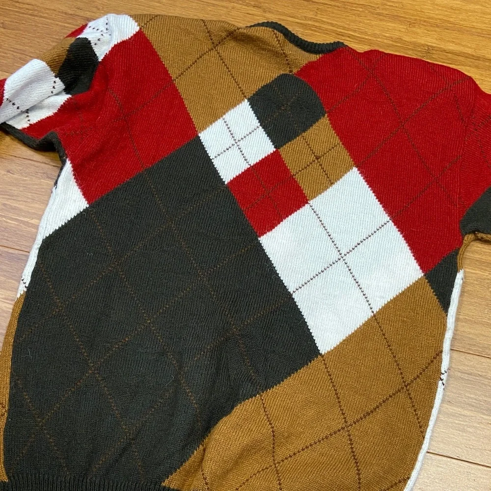 Vintage 80’s/90’s Concepts Men's Sweater in Red, Brown, and White size Large